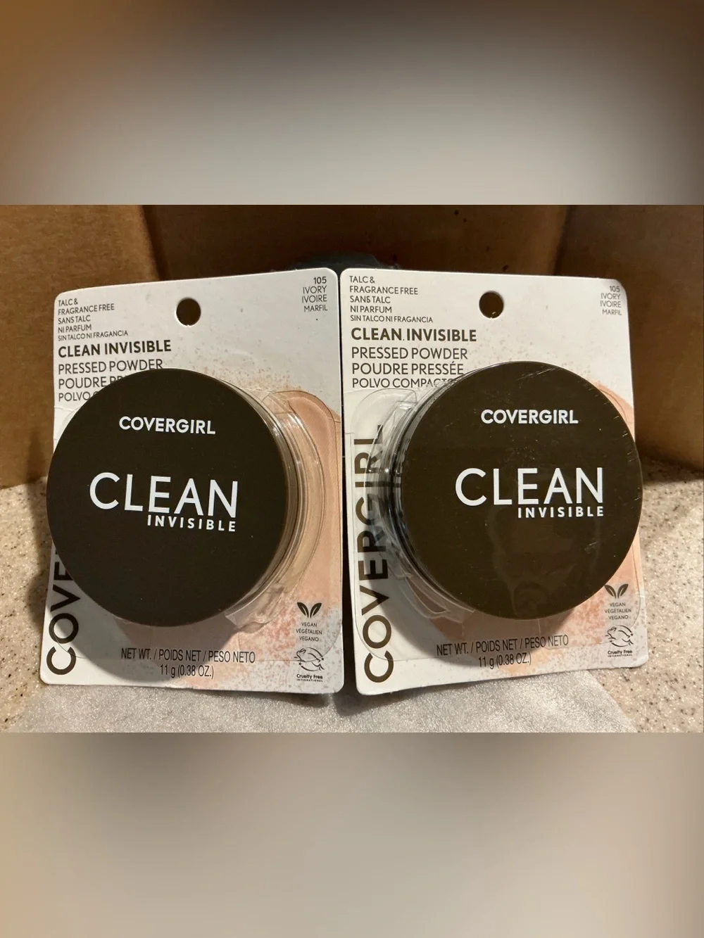 Lot of 2 Covergirl Clean Invisible Pressed Powder #105 Ivory